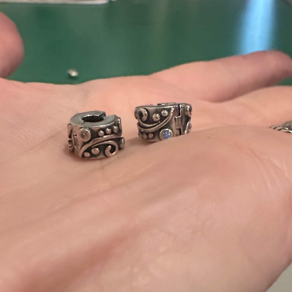 Pandora Stop Charms Silver Bead Charms with Intricate Design